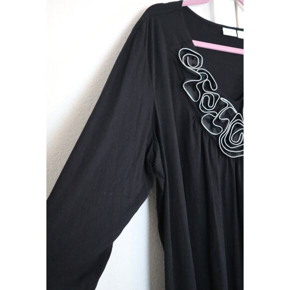 Cato Black Blouse Beaded Embellished VNeck 3/4 Sleeve Party Evening Plus 26W/28W - Picture 4 of 8